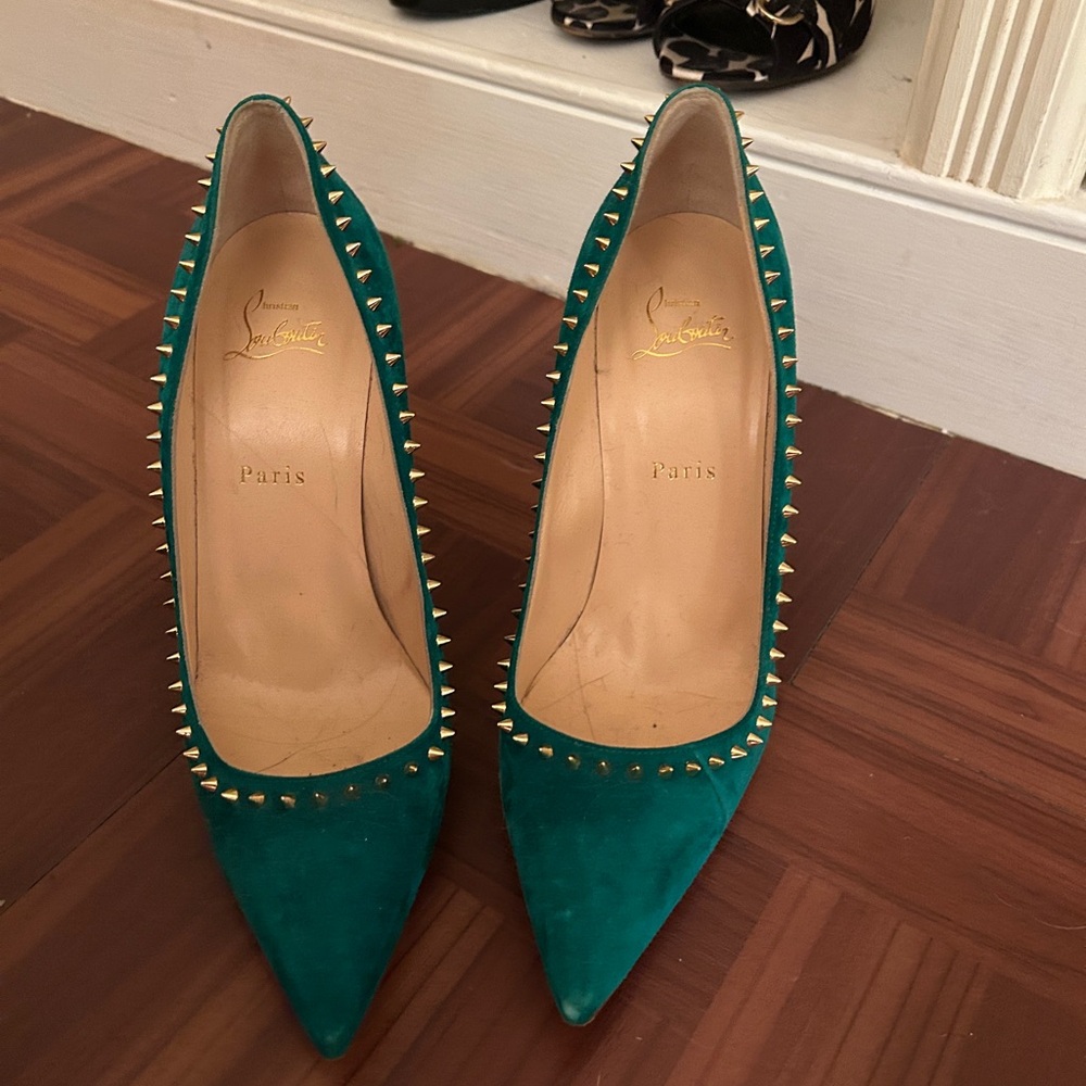 Christian Louboutin Teal Spiked Heels Anjalina